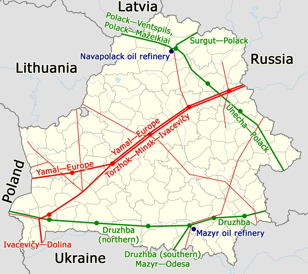 Major oil and gas pipelines in Belarus e1662901782713