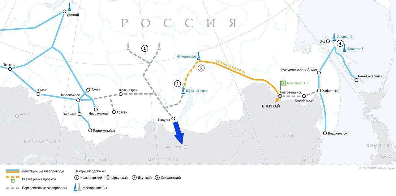 Gazprom Power of Siberia gas pipeline map