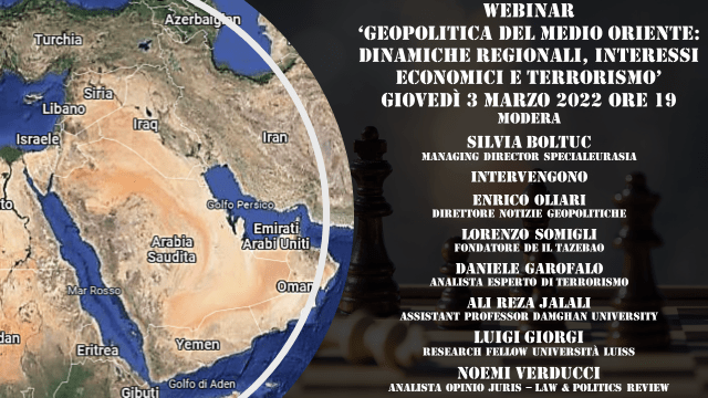 Webinar ‘Geopolitica del Medio Oriente nuova locandina