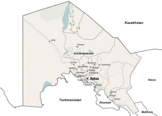 Karakalpakstan map and main cities