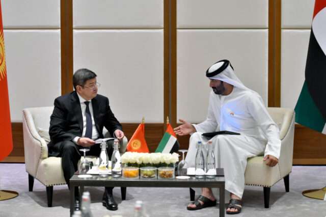 Prime Minister of the Republic of Kyrgyzstan Akylbek Zhaparov and the UAE Minister of Economy Abdulla bin Touq Al Marri e1670930221441