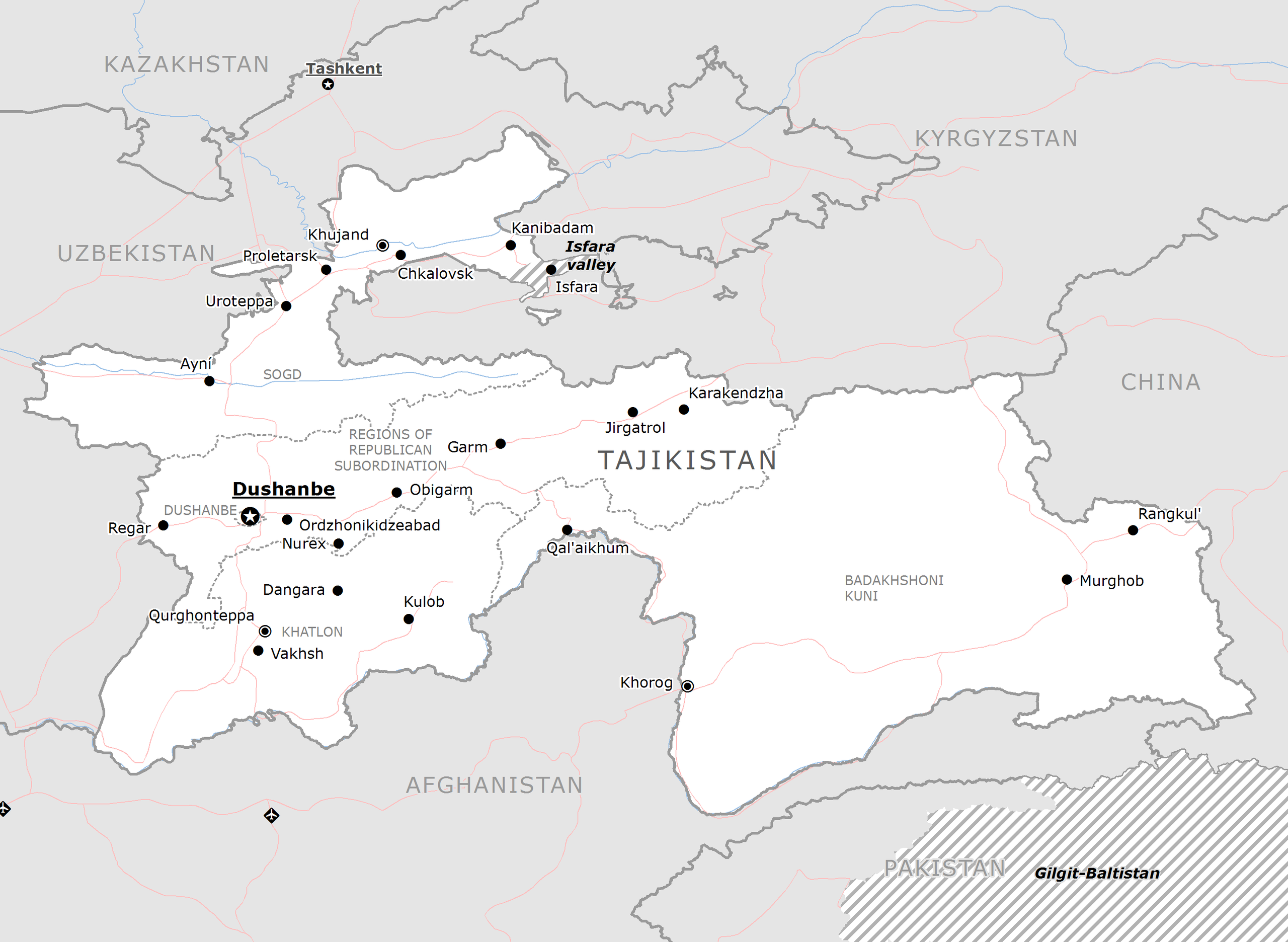 Map of Gorno Badakhshan in the Republic of Tajikistan