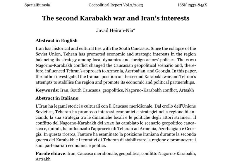 The second Karabakh War and Iran Javad Heiran Nia Geopolitical Report ISSN 2532 845X Vol.2 Year 2023