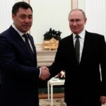 Japarov, President of Kyrgyzstan, with Putin, President of Russia